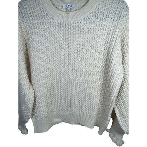 Madewell Ardmore Ruffle-Cuff Pullover Sweater Size Small Ivory Wool Blend‎ - Picture 7 of 13